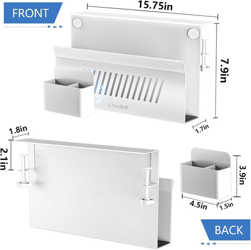 Litwaro Desk Side Storage Organizer, Under Desk Laptop Holder Clamp on Desk Shelf, No Drill Laptop Desk Mount with