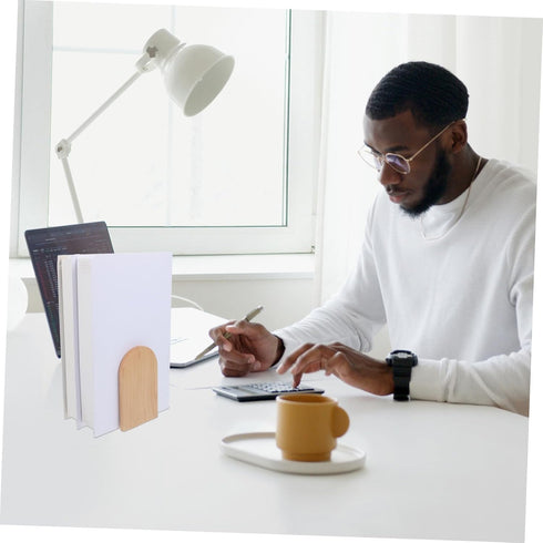 DOITOOL Thickened Wooden Bookend for Desk Organization Simple Style Beech Book Stand for Students Files and Magazines