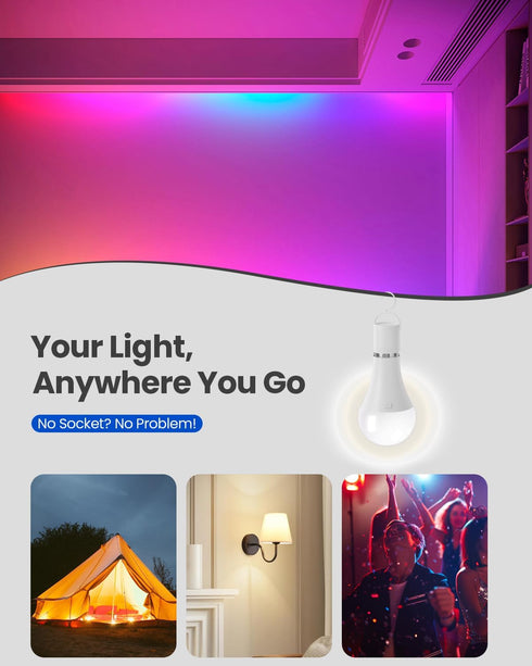 Bulbs Bulbs 15 A19 E26 Dimmable Bulbs 1 Pack KINDEEP Rechargeable Light with Remote: Battery Operated with Colors