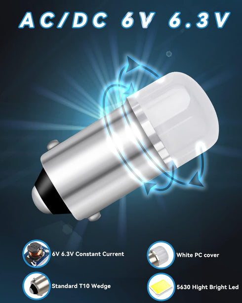 Keiurot 755 Bulb 756 1893 1895 1847 BA9S LED Bulb DC AC 6.3V 6V White Pack of 10 for Pinball Machine Light Bulbs