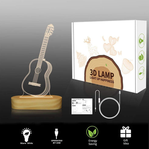3D Guitar Illusion Optical Night Light LED Bedside Lamp for Children Men Him Musicians Lovers Christmas Gifts Soft Warm