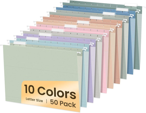 SUNEE Hanging File Folders - 50 Pack Letter Size Hanging File Folders with 1/5-Cut Tabs, Stay Organized for Home and