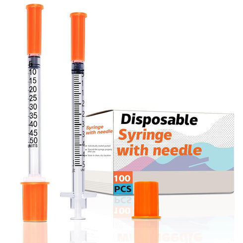 0.5mL 30G 5/16 Inch Syringe with Needle, 0.5cc 30 Gauge 8mm, Individually Wrapped, Pack of 100