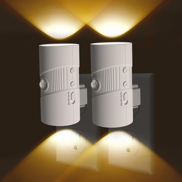 Plug in Night Light Motion Sensor, Dimmable LED Nightlight 2 Pack with