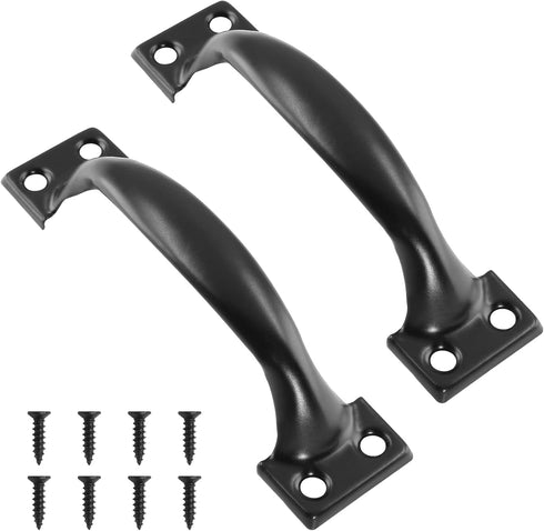 2 PCS Black Gate Handle Pulls, 4" Pulls with Screws for Outdoor, Drawer & Garage Applications