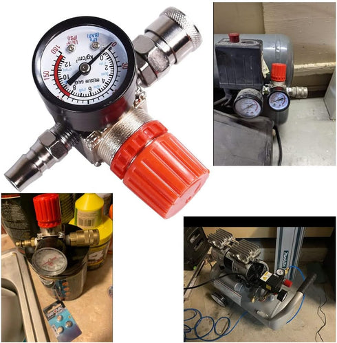Air Compressor Pressure Regulator with Dial Indicator, 0-175 PSI Air Gauge for Air Tools and Compressor (four-way valve)
