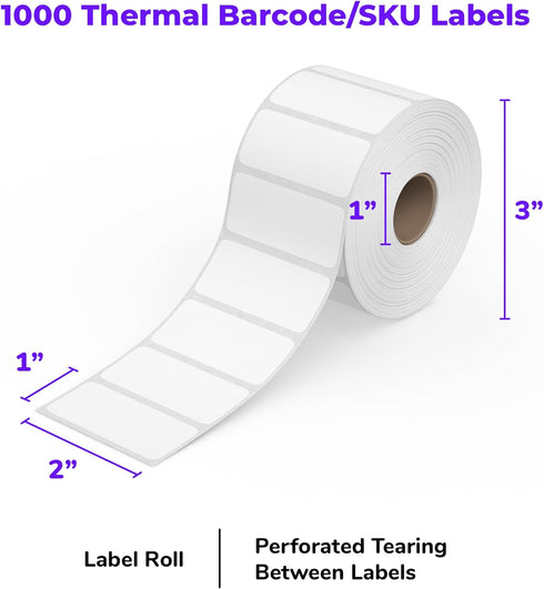 2x1 1,000 (Commercial Rollo Direct Thermal Barcode Labels - Roll of Thermal Labels for Shipping Grade Stickers)
