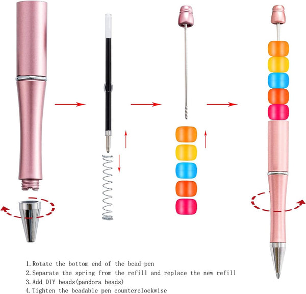 PASISIBICK 20 Colors Plastic Beadable Pens, Assorted Bead Pens for DIY Gifts with Shaft, Black Ink, 20 Pieces