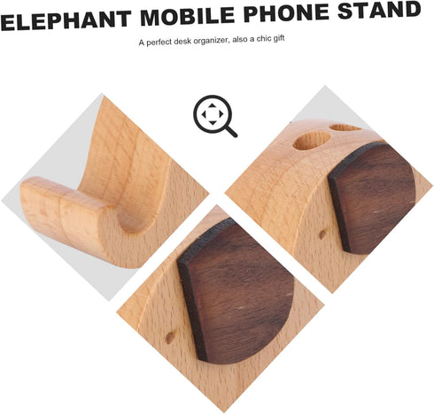 STOBOK Cute Wooden Animal Cell Phone Holder, Elephant Smartphone Stand, Office Desk Organizer