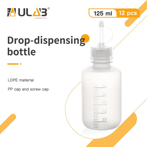ULAB 12pcs Vol.125ml/4.2oz Drop Dispensing Bottles, LDPE material, PP Cap and Screw Cap, Laboratory drip Bottle, Watercolor Pigment Bottle, Ink Discharge Bottle, UDB1005 by ULAB