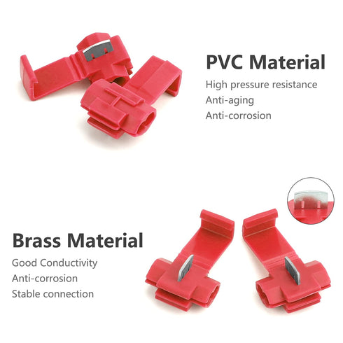 100pcs Solderless Quick Splice Snap Wire Connectors, 22-18 AWG Red Cold Pressed Insulated Electric Crimp