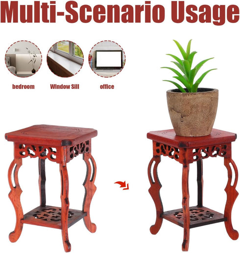 100% Garneck Wood Plant Stand Unique Design Small Decorative Pedestal Base for Indoor Plants Natural Wood for Home