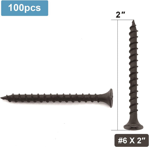 #6 x 2" Wood Screw, 100 PCS Black Phosphate Coated Stainless Flat Truss Head Fast Self Tapping Screws