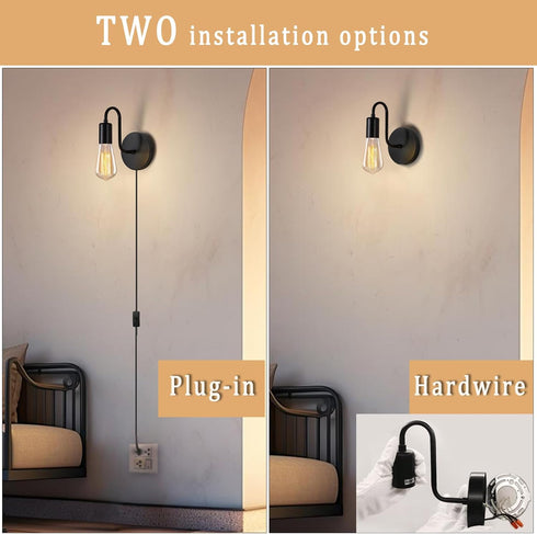 E26 1-Light Plug in Wall Sconce with On Off Switch Industrial Wall Mount Light Fixture Vintage Wall Sconces with Plug