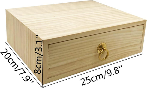 Natural Wooden Storage Box with Drawers, Desk Organizer for Jewelry, Tabletop Storage Organization Box with Metal Handle