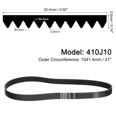 uxcell 2pcs 410J10 PJ V-Ribbed Belt 10 Ribs 41" Length x 0.92" Width x 0.14" Height, EPDM Rubber V Belt, Multi Wedge Micro V Belt