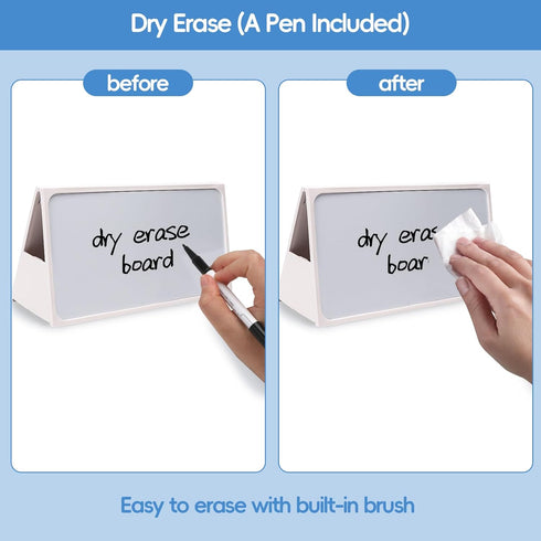 Mini Desktop Double-side Dry Erase Board, Foldable Stand-up Whiteboard with Dual-tip Marker (Two Board)