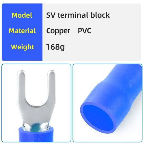 300 Pcs Blue 16-14 AWG Insulated Fork Spade U-Type Wire Connector Electrical Crimp Terminal