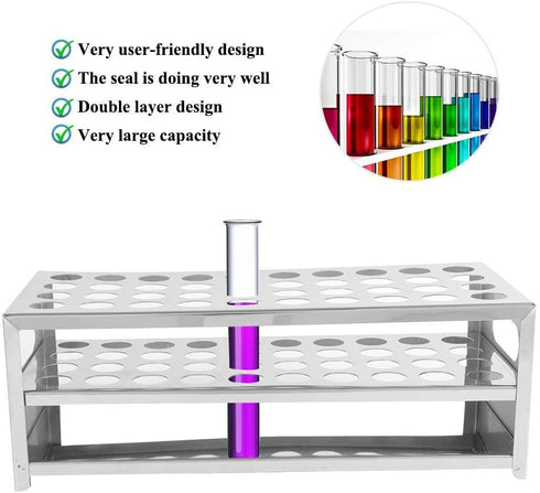 Stainless Steel Punch Plate Test Tube Rack, 40 Holes Large Capacity Lab Holder (15.5 * 40mm)