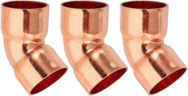 PATIKIL 7/8" ID 1mm Thick Elbow Copper Fitting, 3pcs 99.9% Pure Copper 45 Degree Pipe Fitting with Sweat Connection