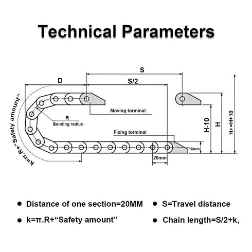 R18 Black Plastic Cable Wire Carrier Drag Chain, 10mm x 15mm, 1M Length for CNC with End Connectors