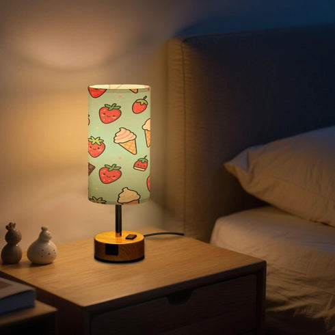 MOOCG 3 Dimmable Strawberry Ice Cream Touch Control Table Lamp with Fabric Shade, Color Temperatures LED Desk Lamp, Eye