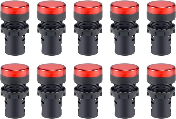 uxcell 10Pcs Red Indicator Light AC/DC 110V 22mm Panel Mount for Electrical Control Panel, HVAC, DIY Projects