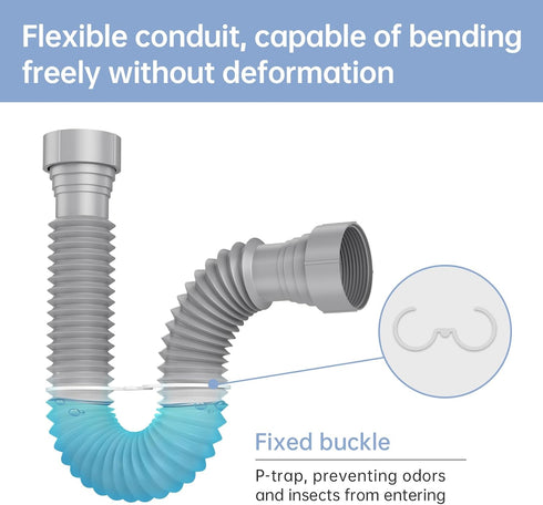 2 Packs Expandable Flexible P-Trap Pipe Kit (1 1/2" or 1 1/4") for Kitchen Sink Drainage Solution