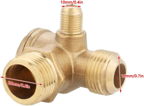Air Compressor Check Valve, 90 Degree Male Thread 3 Port Brass Tube Connector Replacement for Central Pneumatic