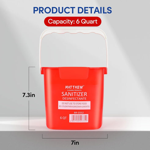 6 Pail,Set 3 Bucket,Incl.3Pcs Matthew Red&Green&Blue Detergent and Sanitizing Cleaning Bucket Quart Cleaning of Square