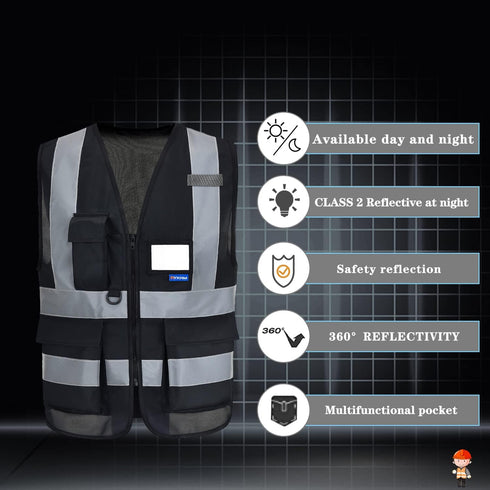 7 Reflective Security Safety Vests Heavy Duty with Pockets and Front Zipper