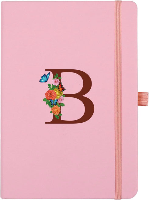 Pink Notebook for Women, 5.7"X8.3" A5 Journal with Letter B, Dual-Sided Writing Notebook with Dividers