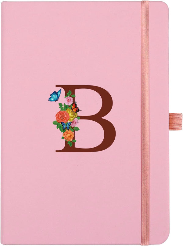 Pink Notebook for Women, 5.7"X8.3" A5 Journal with Letter B, Dual-Sided Writing Notebook with Dividers