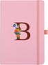 Pink Notebook for Women, 5.7"X8.3" A5 Journal with Letter B, Dual-Sided Writing Notebook with Dividers
