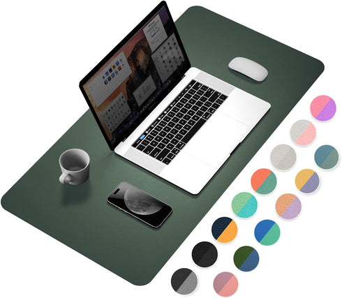YSAGi Dual-Sided Desk Pad, 31.5" x 15.7" Leather Desk Mat Protector for Keyboard and Mouse, Waterproof - Dark