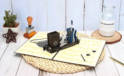 Ribbli Guitar and Cat 3D Handmade Pop Up Card for Birthday, Father's Day, Cat Birthday Cards for Guitar Lovers
