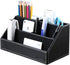 KINGFOM Pu Leather Desk Organizer with 5 Compartments for Office Supplies, Black