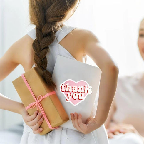 7AweQur 120pcs 2.4 Inch Packaging Large Size Pink Heart-Shaped Thank You Stickers Roll Aesthetic Personalized Heart