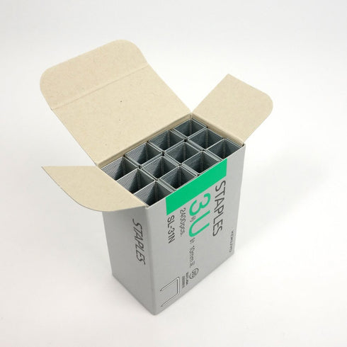 Kokuyo No. 3 U Staples, 2400pcs/box, Heavy-Duty, 0.39" Leg Length, 0.45" Crown Width, Steel, Japan Import