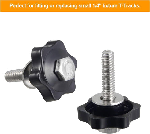 1/4"-20 T Track Knob Kit, 20 Pcs Hex Thread Knob Nuts, 10 Two Size Hex Bolts with Washers, T-Track Accessory