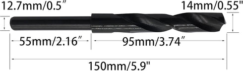 14mm(9/16-Inch) Reduced Shank Drill Bit, 1/2” Shank High Speed Steel Twist Bit HSS-9341 for Aluminum Copper Wood