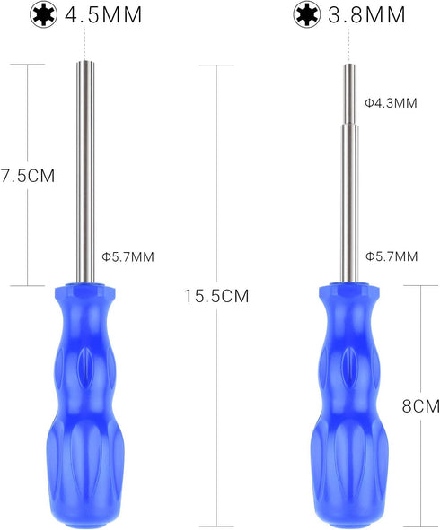 Gamebit Screwdriver Set, Security Bit Set 3.8mm and 4.5mm for Virtual Boy, Nintendo, Sega Consoles - Blue