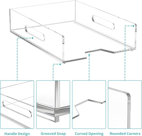 HIIMIEI Clear Acrylic Paper Organizer for Desk, Stackable 2 Tier Letter Tray for Home, School, Office