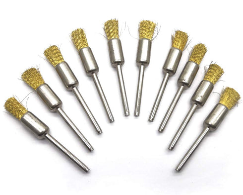 10Pcs Brass Wire Brushes Set, Pen Shape Polishing Wire Brushes with 1/8" Shank, Rotary Tools Accessories for Grinding
