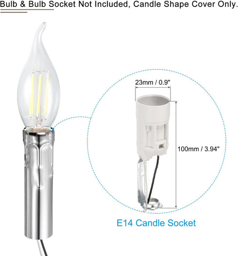 4 Inch Bulb Pack 6 MECCANIXITY Candle Socket Covers, Tall Chandelier Sleeves Light Base Holder, Silver