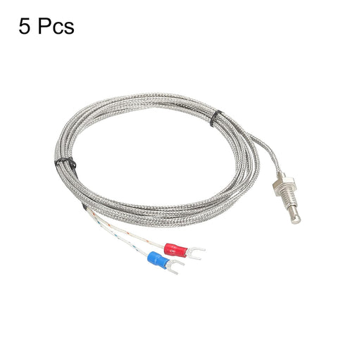 MECCANIXITY 5pcs K Type Thermocouple Temperature Sensor, M6 Screw Probes, 6.6ft, 0 to 800°C Temperature