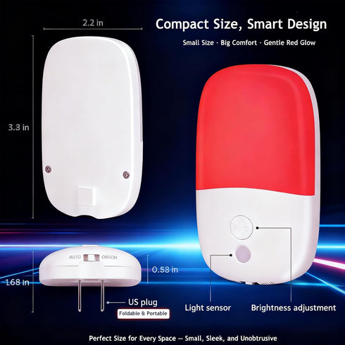 670nm 3 Pack Dimmable Red Light Night Light for Sleep Therapy, Auto On/Off Night Light with Dusk to Dawn Sensor, LED