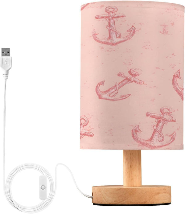 ALAZA Cute Anchor Printed Bedside Table Lamp with USB Port for Bedroom