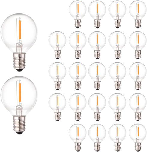 G40 LED Replacement Light Bulbs, 25 Pack, 0.6W Shatterproof Globe Bulb, E12 Candelabra Base, Dimmable for Outdoor