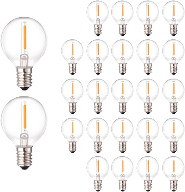 G40 LED Replacement Light Bulbs, 25 Pack, 0.6W Shatterproof Globe Bulb, E12 Candelabra Base, Dimmable for Outdoor
